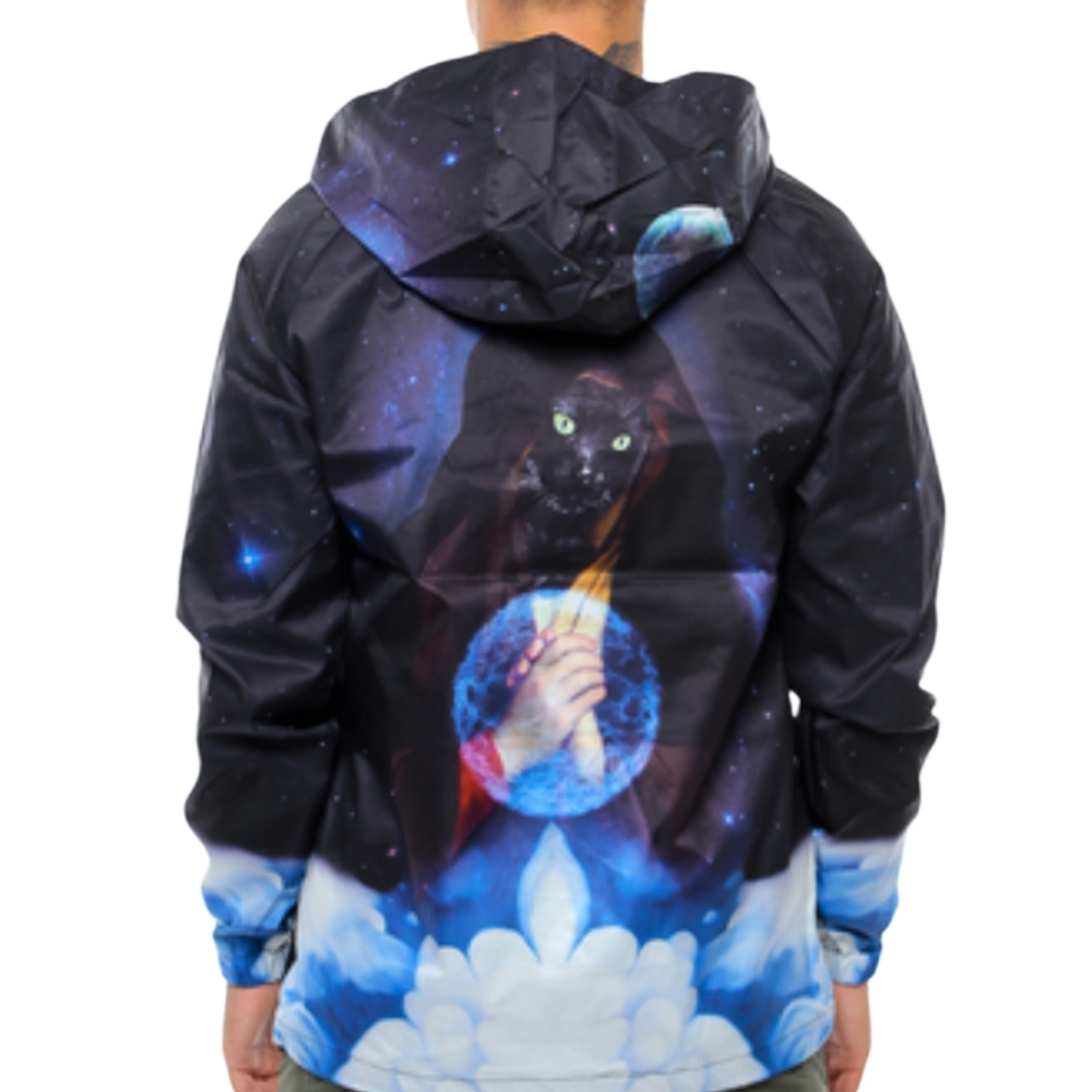 Cosmic Cat Galaxy Gypsy Anorak Jacket RipNDip Graphic Hoodie Black Small